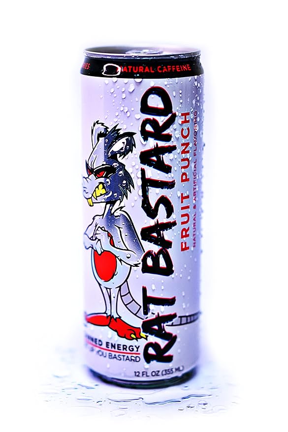 RAT BASTARD Energy Drink - Sugar-Free Caffeinated Beverage Natural Caffeine to Boost Energy and Focus Fruit Punch Flavor 12 fl oz Can (Case of 12)