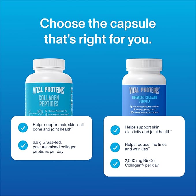 Vital Proteins® Enhanced Collagen Complex Capsules with BioCell Collagen® - Supports Skin Elasticity Joint Health and Helps Reduce Fine Lines &amp Wrinkles (1) - 60 Count