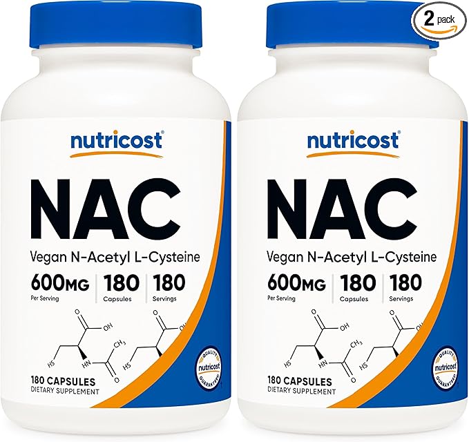 Nutricost N-Acetyl L-Cysteine (NAC) 600mg 180 Capsules - Non-GMO Gluten Free (Pack of 2)