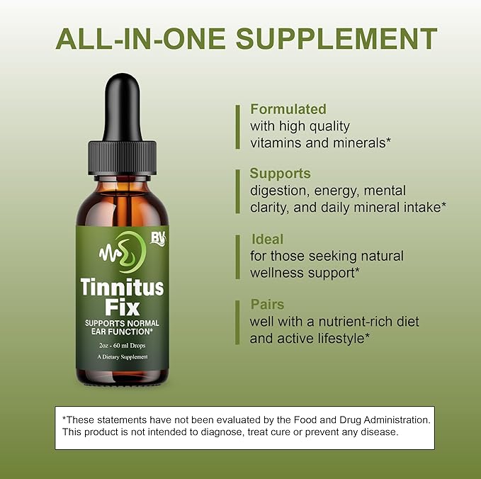 BLUE VIBE TinnitusFix Liquid Drop Supplement Advanced Maximum Strength Overall Health &amp Wellness Support TinnitusFix Premium Daily Health Management &amp Overall Support Formula (2oz / 60ml)
