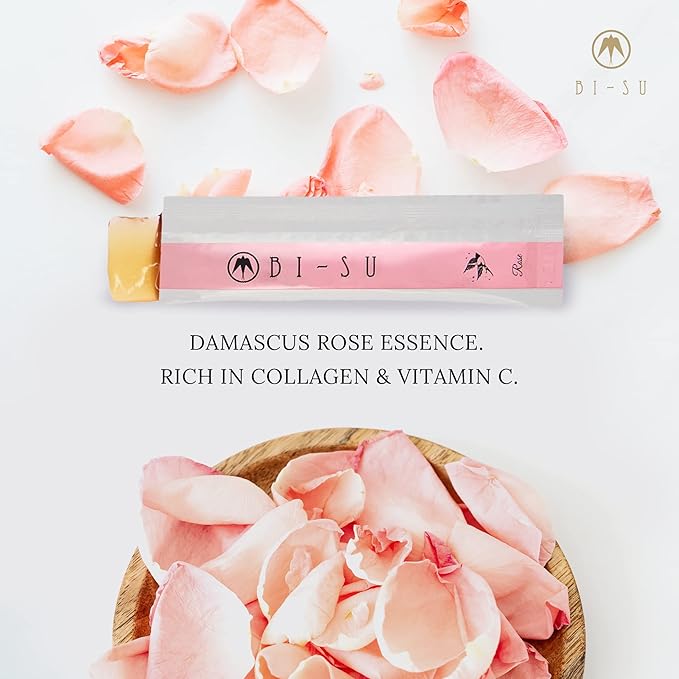 BI-SU Bird's Nest Essence Collagen Jelly Stick with Vitamin C Fish Collagen Peptides Anti Aging Maintain Skin Elasticity Immunity Support Japan Beauty Skin Care Secret Rose Flavor 7 PCS