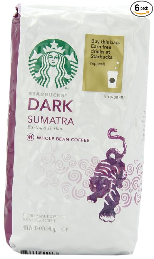 Starbucks Sumatra Whole Bean Coffee 12 Ounce (Pack of 6)