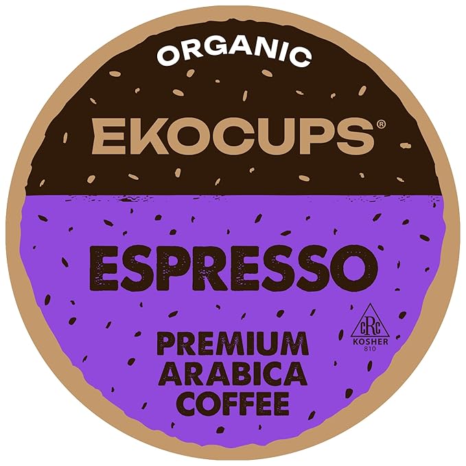EKOCUPS Organic Espresso Roast Coffee Pods Extra 30% More Coffee Per Cup Artisan Fair Trade Dark Roast Espresso Coffee for Keurig K Cup Machines Recyclable Pods 40 Count