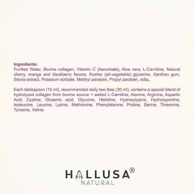 Hallusa Natural COLAGENO LIQUIDO HIDROLIZADO MAS VITAMINAS C | Collagen Pro Vitality Plus Vitamin C | Liquid Hydrolyzed Collagen 16oz with Vitamin C | Healthy Hair Skin Nails Bone &amp Joint Suppo