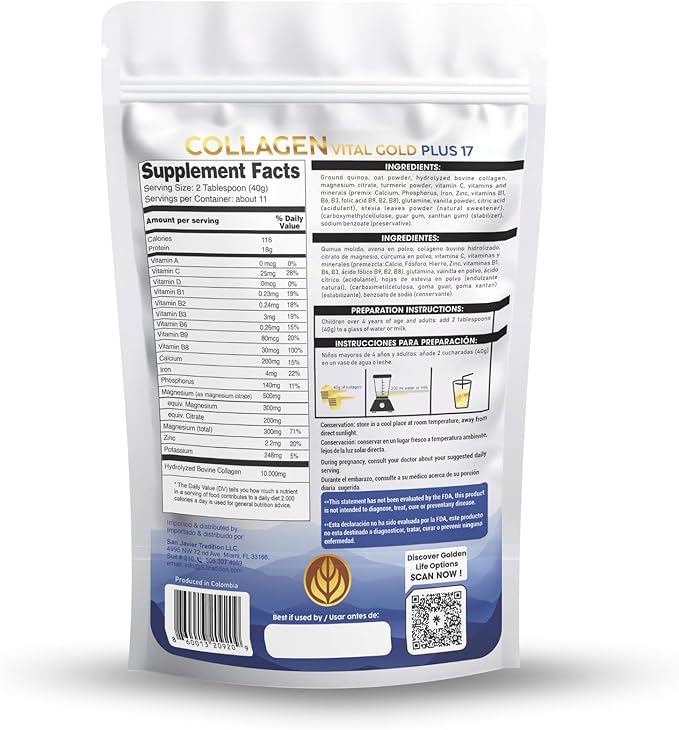 Vital Life Collagen Peptides Powder +17 Super Ingredients 1 lb (Pack of 12) Vanilla Flavor Supports Hair Skin Nails Bones Joints &amp Digestive Health Collagen for Women &amp Men.