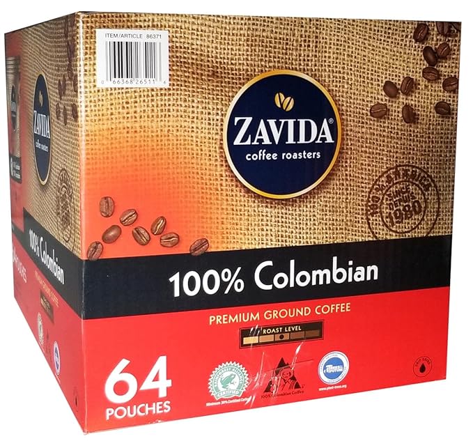 Zavida 64 Piece Coffee Pouches 100% Colombian 8 Pound