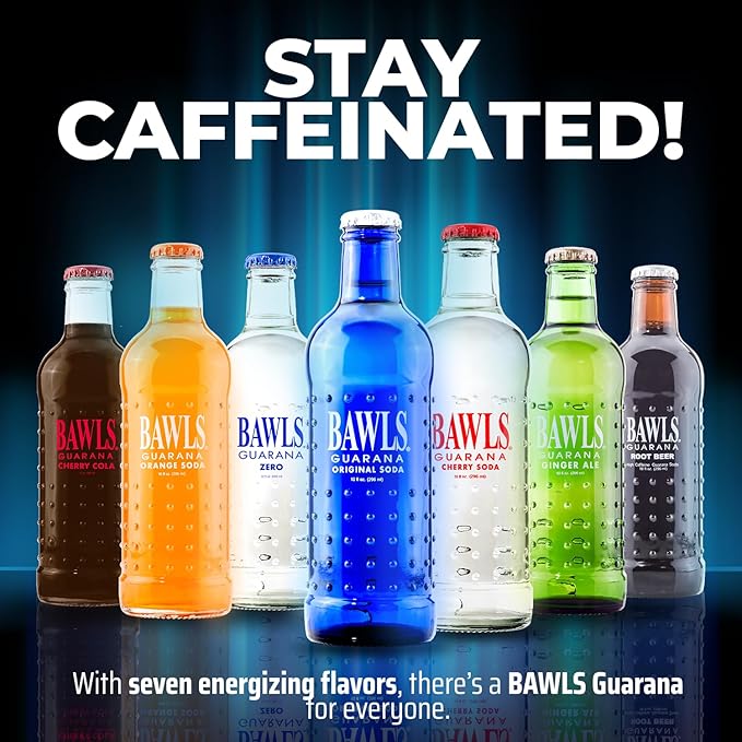 BAWLS Guarana Original BAWLS Guarana Drink Guarana Soda Guarana Fueled Soda for Energy High Energy Caffeinated Drink 10oz 12 Pack Glass Bottles