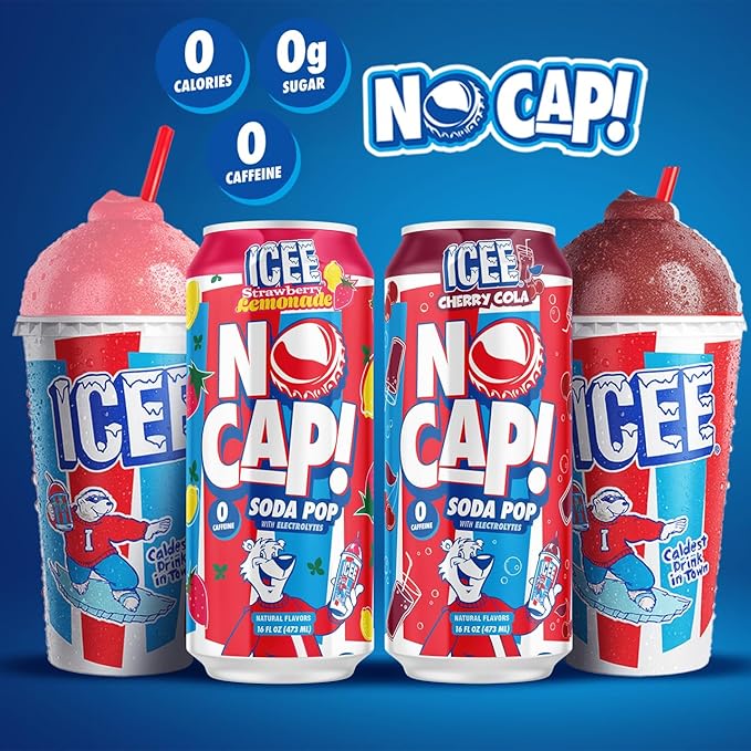 NO CAP! Next Gen Soda Pop Cherry Cola &amp Strawberry Lemonade Variety Pack Electrolytes for Hydration Zero Sugar Zero Calories Caffeine-Free Soda Vegan &amp Gluten-Free 16 oz Cans (12-Pack)