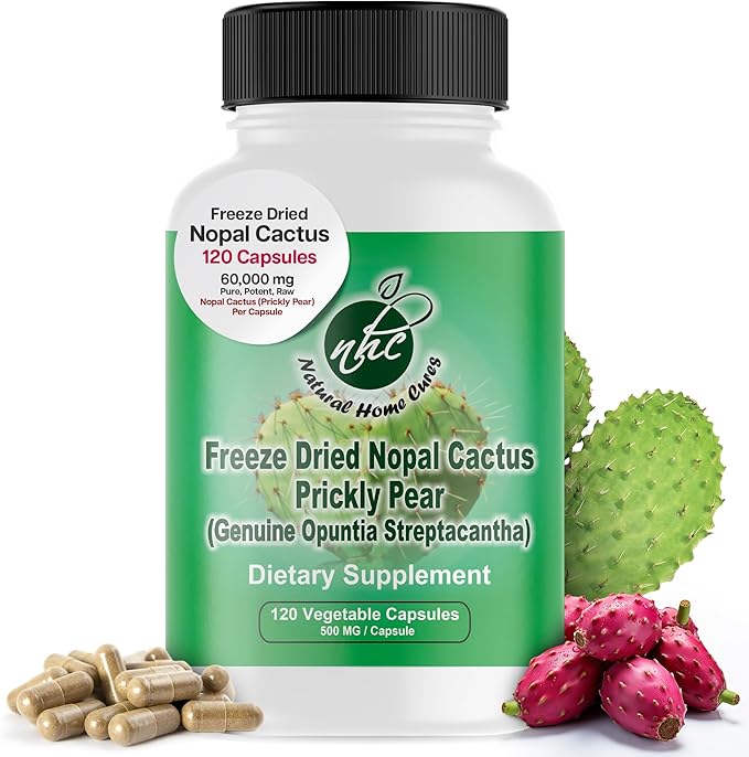 Nopal Cactus Capsules - Freeze Dried Prickly Pear Extract - Fiber Supplement for Metabolic Health Support - Rich in Betalains &amp Nitrates - Non-GMO - 120 Veggie Caps (1 Bottle)
