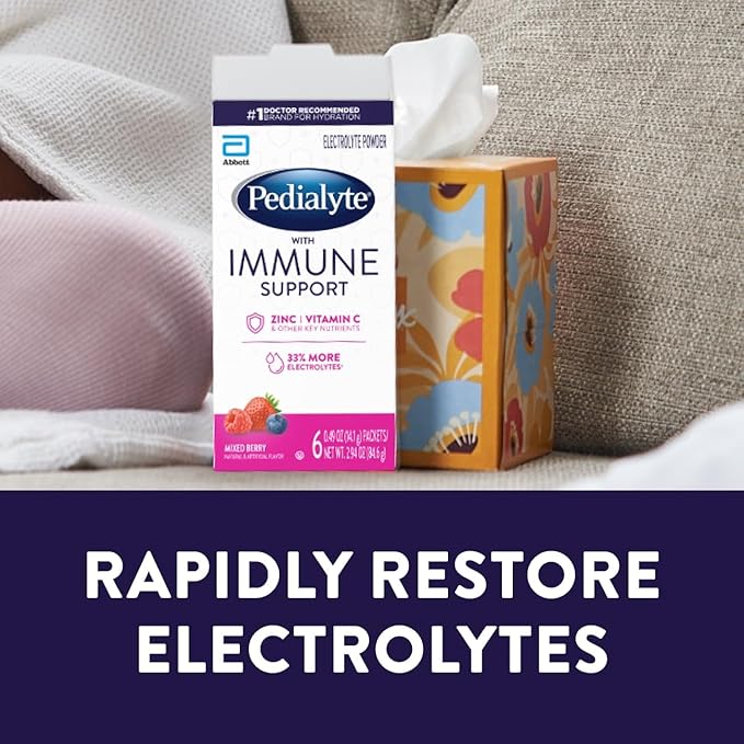 Pedialyte with Immune Support Electrolyte Drink Powder with Vitamin C and Zinc Advanced Hydration Mixed Berry 36 Powder Packets