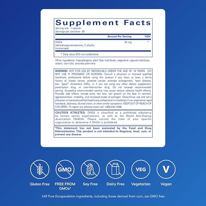 Pure Encapsulations DHEA 25 mg - Supplement for Immune Support Hormone Balance Metabolism Support and Energy Levels* - with Micronized DHEA - 60 Capsules