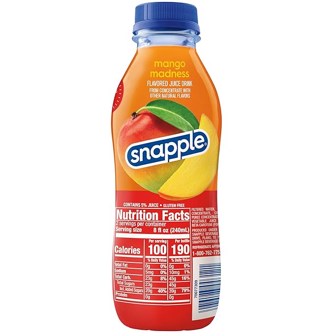 Snapple Mango Madness Flavored Juice Drink 16 fl oz recycled plastic bottle Pack of 12