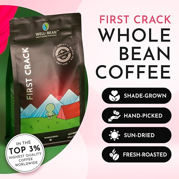 Well-Bean Coffee - First Crack Blend Whole Bean Coffee Breakfast Blend Honduras Coffee Antioxidant Rich Coffee Bean Gluten-Free Keto Coffee Light Roasted Coffee 2 Lb