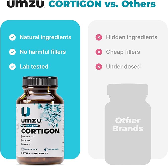 UMZU Cortigon Cortisol Support Supplement 30 Day Supply – Natural Formula with Ginkgo Biloba Phosphatidylserine Vitamin B12 &amp B6 – Supports Healthy Stress Management Mood Focus &amp Cognitiv