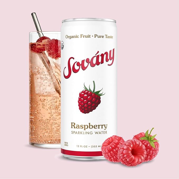 Sovány Sparkling Water Raspberry Seltzer Water Drinks USDA Organic Made With Real Fruit Non-GMO Vegan No Added Sugar Low Calorie 12 fl oz 12 Pack
