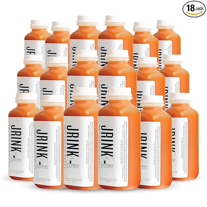 JRINK by Purée Organic Carrot Juice Cold Pressed Ginger Blend Healthy Cleanse Vegan Cold Press Beverage Non-GMO Organic Fruit and Vegetable Drink No Added Sugar 16 fl oz Bottles Pack of 18