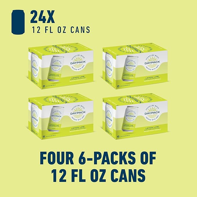 Athletic Brewing Company Daypack Sparkling Water Infused With Hops Gluten Free &amp Vegan Soda Water Zero Calorie Natural Flavors Lemon Lime 24 Pack 12 FL Oz Cans