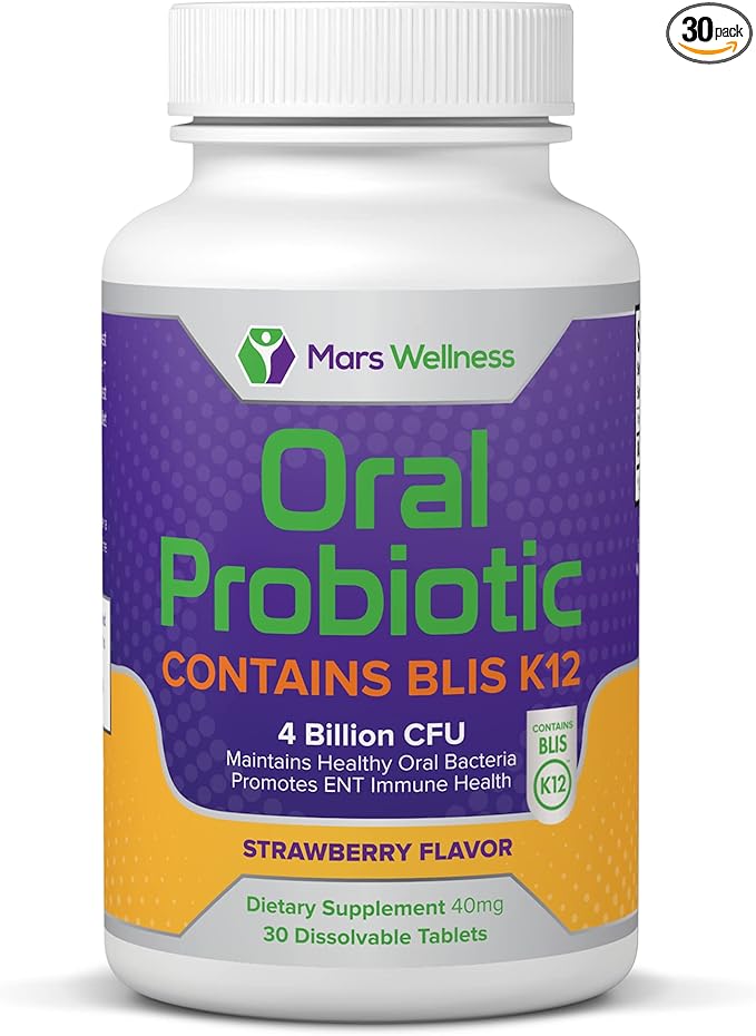 Oral Probiotic Supplement with BLIS K12 4 Billion CFU - Now Dairy Free - Doctor Formulated 30 Day Supply Bottle for Bad Breath Strep Cavities Gum and Oral and Dental Health - Sugar Free - USA Made