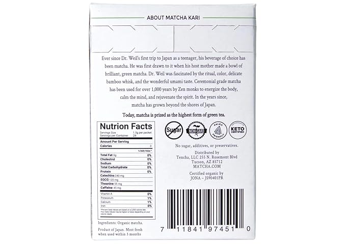 Matcha Green Tea Powder Single Serving Sticks Dr. Weil's Ceremonial Organic Matcha Powder Singles Packets - Individual Matcha Tea Packets (12)
