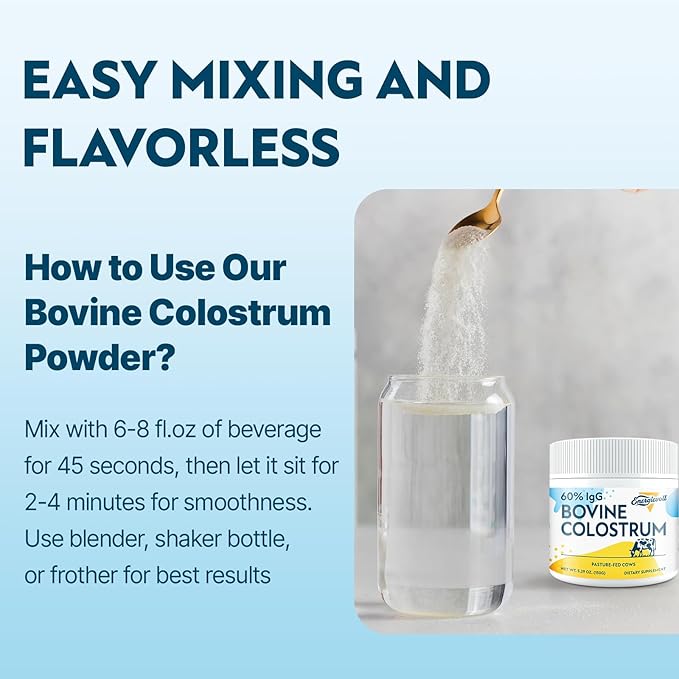 Bovine Colostrum Supplement Powder - 60% IgG 3000 mg for Gut Hair Growth Beauty and Immune Easy to Mix Unflavored (50 Servings)
