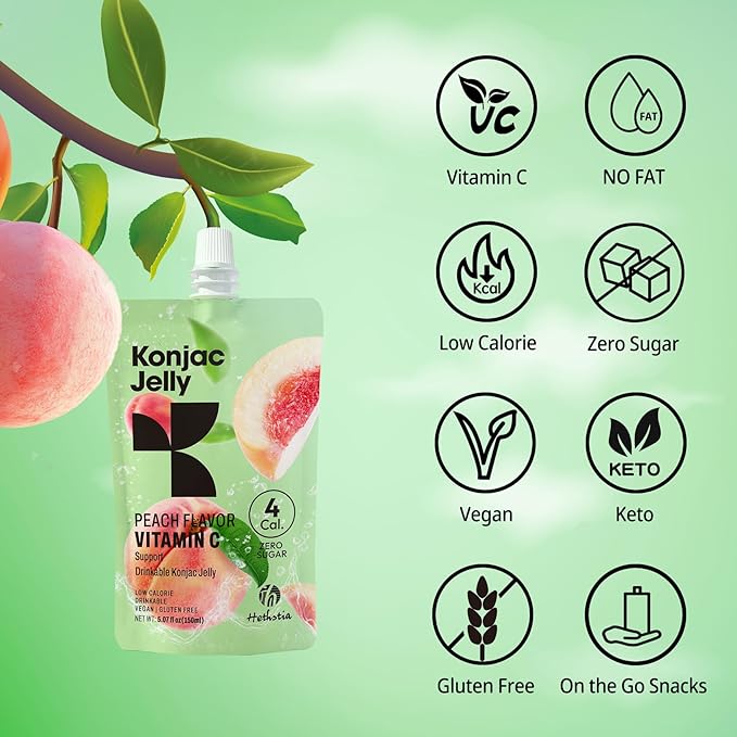 Hethstia Konjac Jelly Collagen Peptides Various Flavors and Konjac Jelly – Peach Flavor Drinkable Snack 10-Pack Squeeze Pouches