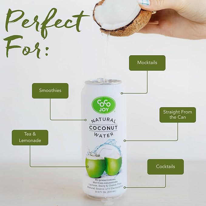 CoCo Joy Natural Coconut Water Low-Calorie High-Calcium Nutrient-Rich Drink 12 pack