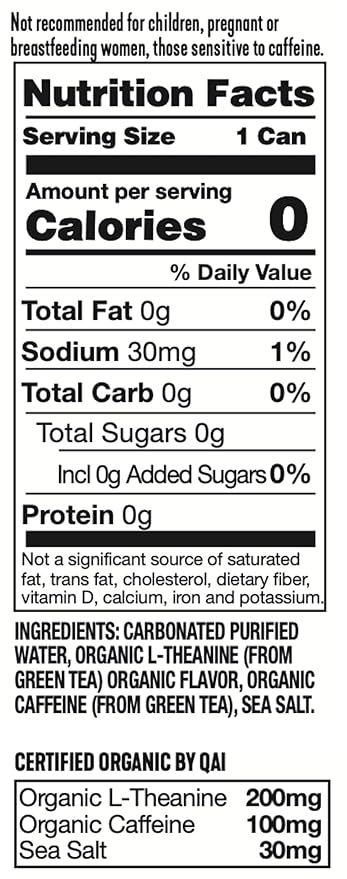 ARDOR ENERGY Sparkling Water with 100mg Natural Caffeine &amp 200mg L-Theanine from Organic Green Tea for Smooth Energy &amp Focus | Healthy Energy Drink | No Sugar Zero Calories Vegan Gluten-Fre