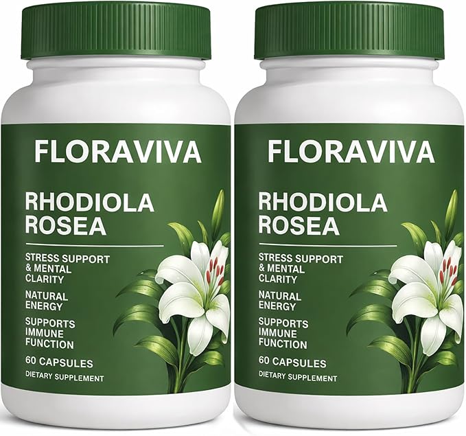 Floraviva Rhodiola Rosea Capsules | 500mg Rhodiola Rosea Extract Supplement for Stress Support Mental Focus &amp Energy Immune Function Non-GMO 60 Capsules