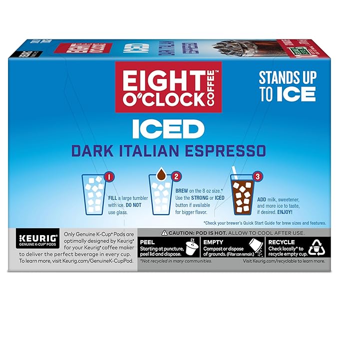Eight O'Clock Coffee ICED Dark Italian Keurig Single-Serve K-Cup Pods Dark Roast Iced Coffee 60 Count (6 Packs of 10)