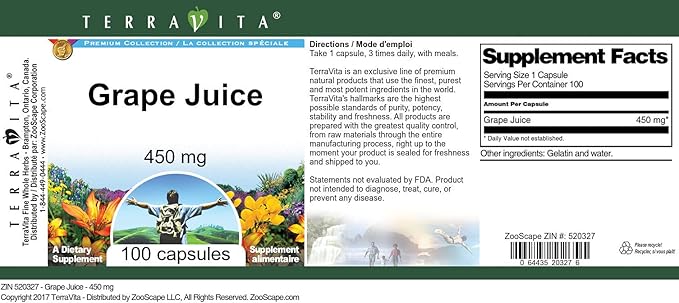 Grape Juice - 450 mg (100 Capsules ZIN: 520327)