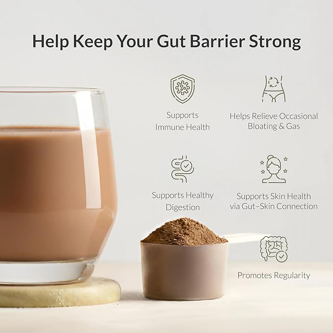 Microbiome Breakthrough Gut Support Powder Chocolate Flavor With Lactobacillus Strains Bone Broth &amp Collagen Source of L-Glutamine Supports Digestive Comfort Gas &amp Bloating Relief 30 Serving
