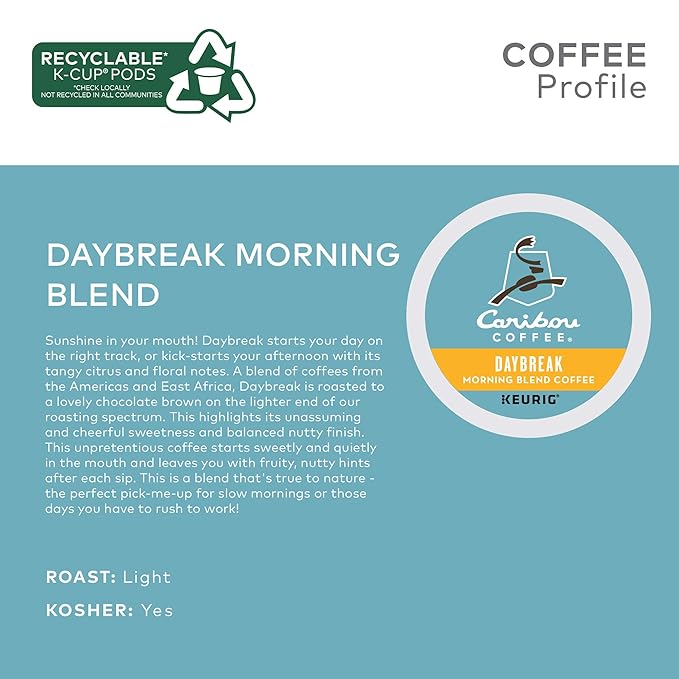 Caribou Coffee Daybreak Morning Blend Keurig Single-Serve K-Cup Pod Light Roast Coffee 72 Count