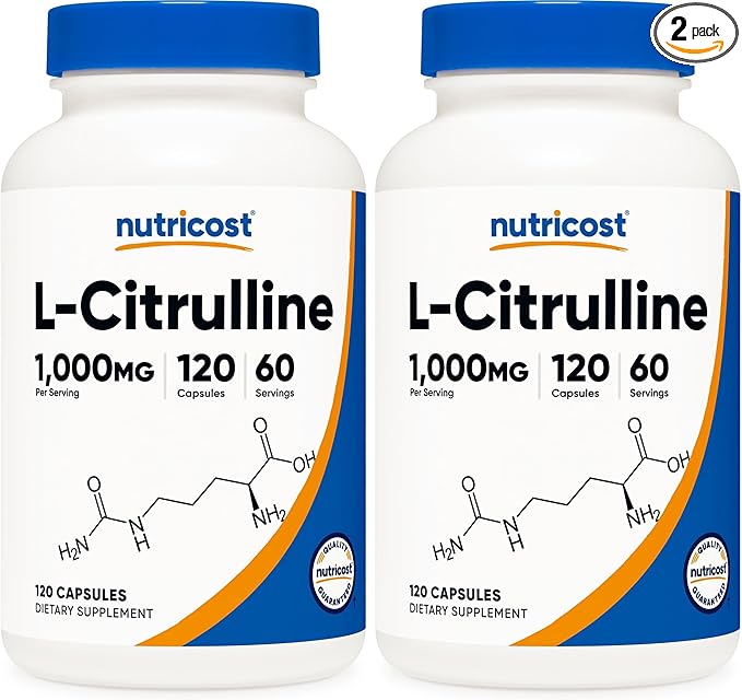 Nutricost L-Citrulline 500mg 120 Capsules - Gluten Free Non-GMO 1000mg Per Serving (60 Serv) (Pack of 2)