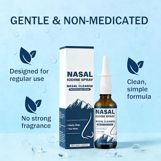 Nutramd Iodine Nasal Spray Daily Nasal Cleanse &amp Care Mist with Iodine &amp Fulvic Acid Fine Mist Non-Medicated Nasal Spray for Dry Air Travel &amp Daily Use(1pc)