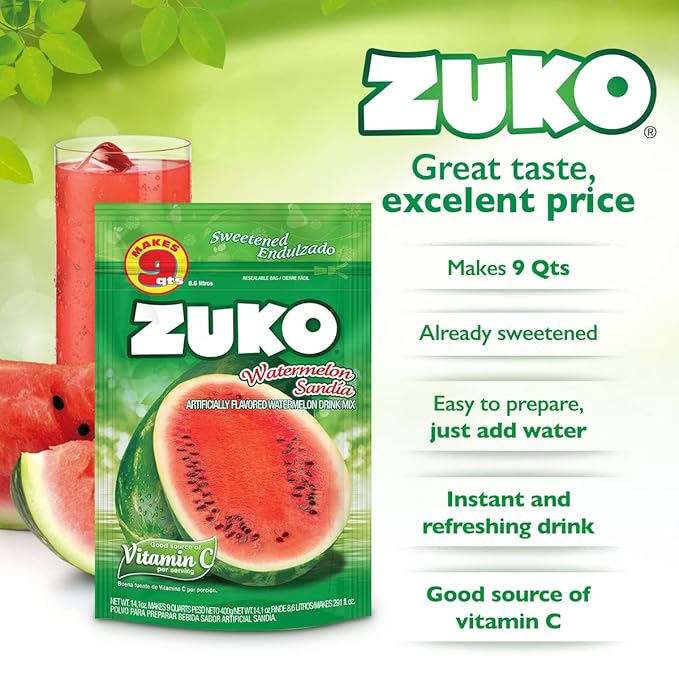 Zuko Watermelon Instant Powder Drink Family Pack 14.1 oz Pack of 6