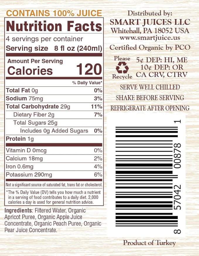 Smart Juice Organic Sunrise Blend Juice - 32 fl oz glass - (Pack of 6) 100% Juice