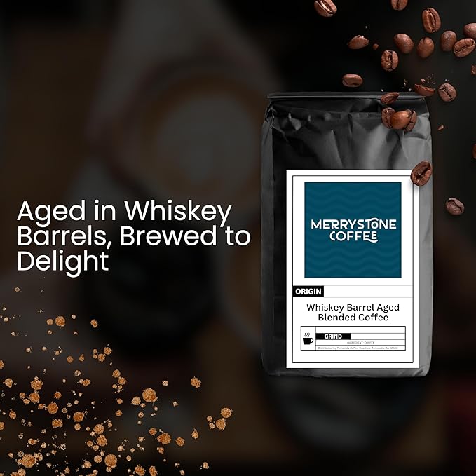 Merrystone Whiskey Barrel Aged Coffee Bourbon Infused Guatemalan Medium Roast 12 oz Whole Bean