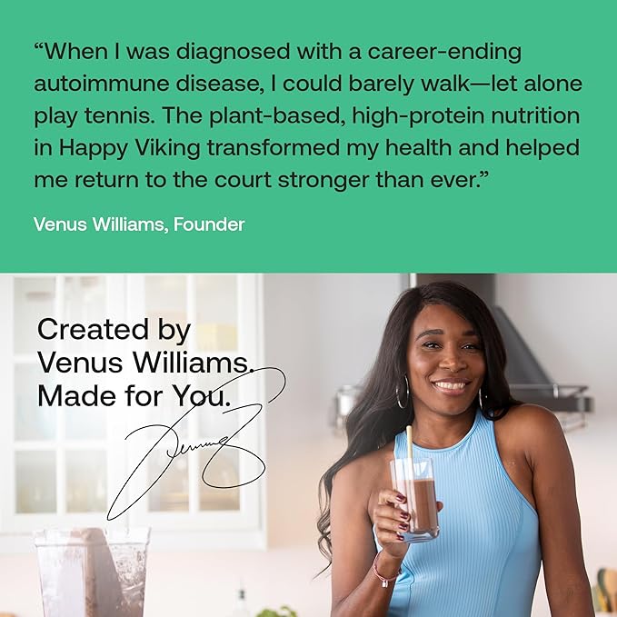 Happy Viking Plant-Based Protein Powder +100 Superfoods Berry Parfait Meal Replacement Shake Created by Venus Williams 30g Plant Protein 10g Fiber Vegan Gluten-Free Non-GMO 15 Meals