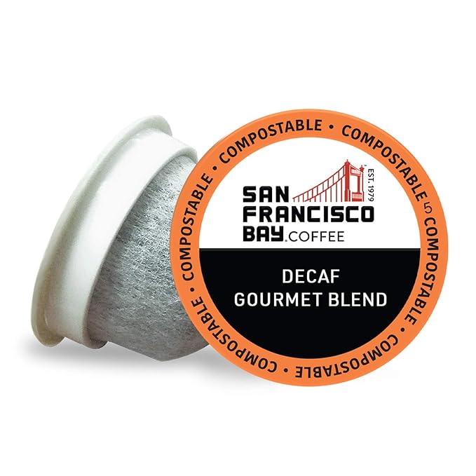 San Francisco Bay Coffee - Decaf Medium-Dark Roast - Decaf Gourmet Blend (80 ct) - Single Serve Coffee Pods Swiss Water Processed Commercially Compostable K Cup Compatible
