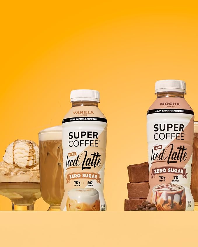 Super Coffee Ready To Drink Iced Coffee Vanilla Latte (12 Ounce Bottles Pack of 12) - Low Net Carbs No Added Sugar Keto Friendly 10g of Protein Low Calorie Protein Coffee