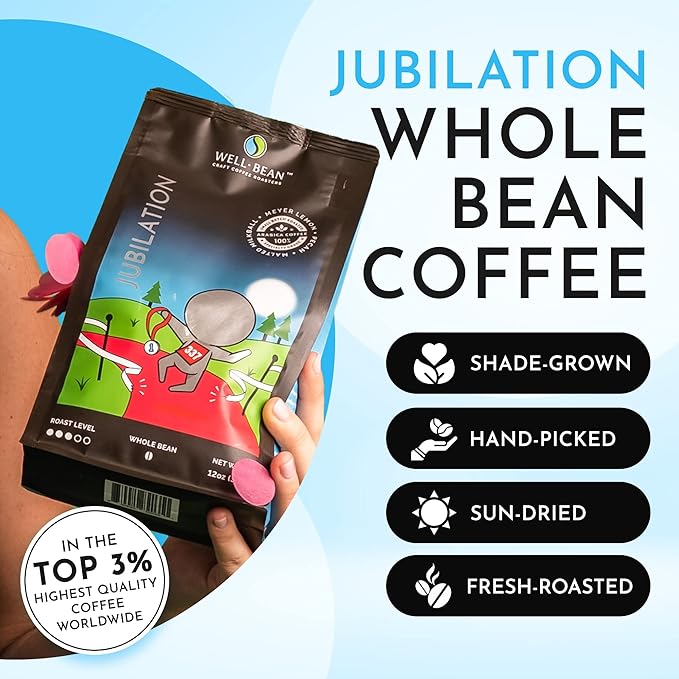 Well-Bean Coffee - Jubilation Blend Coffee Beans Colombian and Nicaraguan Whole Bean Coffee Gluten-Free Vegan Keto Coffee Beans Whole Medium Roasted Coffee 2 lb
