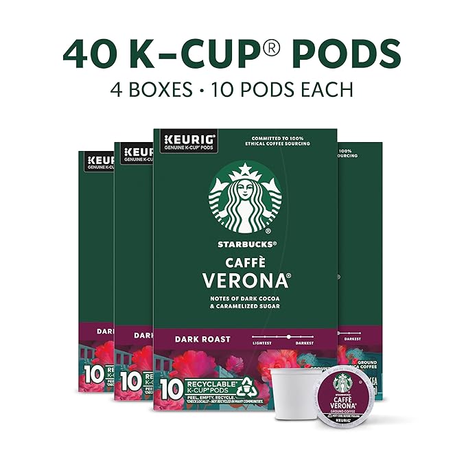Starbucks K-Cup Coffee Pods Dark Roast Caffè Verona for Keurig Brewers 100% Arabica 1 Box (40 Pods)