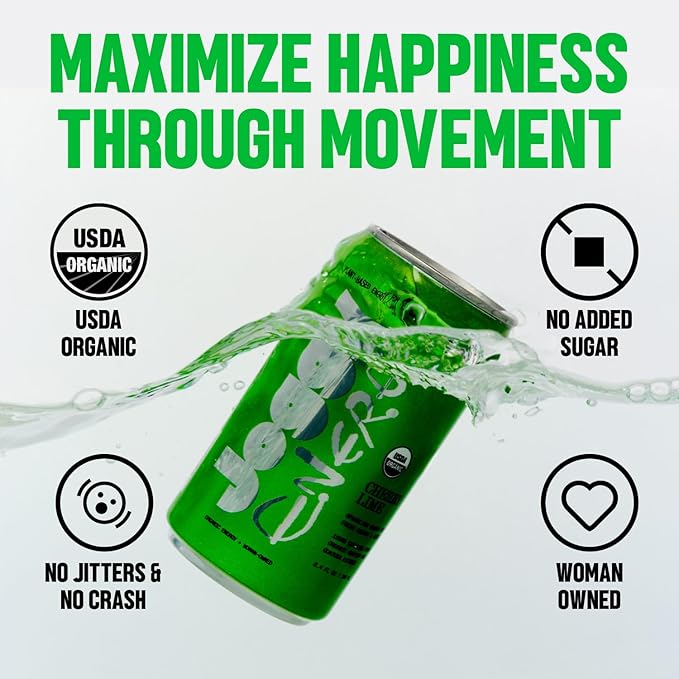 Joggy Energy Drink | Cherry Lime 12pk (8.4oz) | USDA Organic No Added Sugar Plant-Based Energy with Juice &amp Natural Caffeine + L-Theanine | Pre-Workout Focus Drink | No Jitters Vegan Gluten-Fr