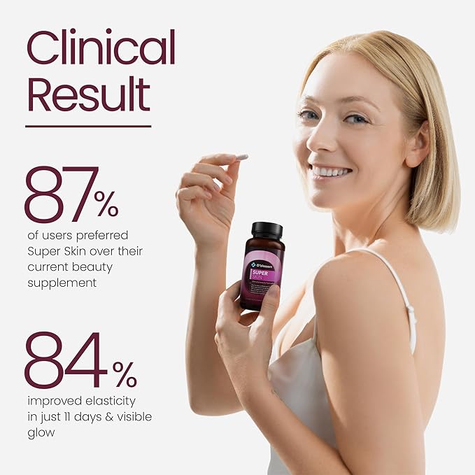 O'blossom Super Skin Beauty Supplement with SkinAx2 - Clinically Proven Best Sellers for Super Youth: Boosts Elasticity by 84% Reduces Wrinkle Depth by 18% Increases Collagen Production by 34%