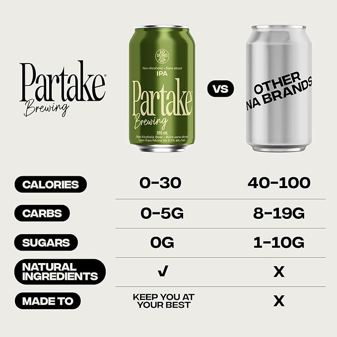 Partake Brewing Craft Non Alcoholic Beer Variety Pack x 12 Fl Oz Cans - Low Calorie &amp Carb No Sugar All Natural Ingredients - Award-Winning Taste Non Alcoholic Beer Without the Empty Calories