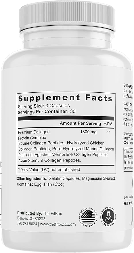 Collagen5X Complete | Multi-Source Collagen Types I II III V &amp X | Skin Joint Hair &amp Bone Support | 90 Capsules