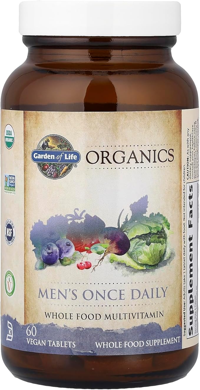 Garden of Life Once Daily Whole Food Multivitamin for Men Organic Mens Vitamins &amp Minerals Vitamin C Zinc Vegan for Health &amp Well-Being 60 Tablets