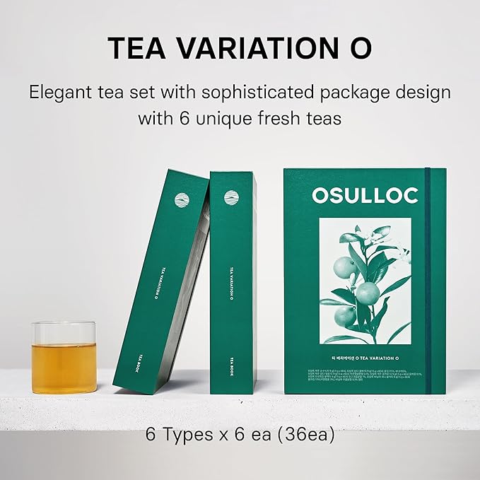 OSULLOC TEA VARIATION O (36 Count 6 Types x 6 ea) Elegant &amp Sophisticated designed Gift Set 6 Premium Organic Pure &amp Blended Tea from Jeju Island