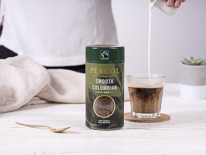 PERCOL Smooth Colombian Instant Coffee Easy Drinking Flavor 100% Arabica Beans Freeze-Dried - Light Strength 3.5 oz 1 Pk