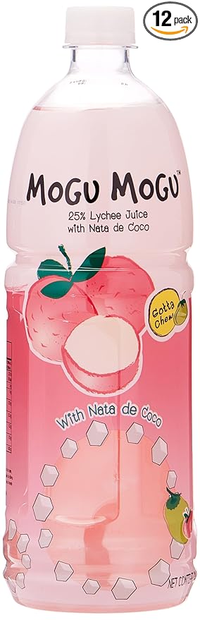 Mogu Mogu Lychee Juice with 25% Nata De Coco 33.8 Fl Oz (Pack of 12)